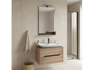 Wastafelmeubel met spiegel (2-delig) "Galia 80 v2" - 100 x 50 x 50 cm - Eiken 2