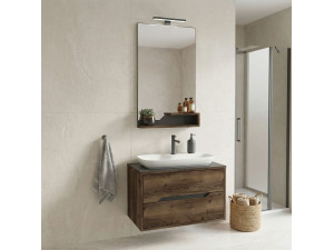 Wastafelmeubel met spiegel (2-delig) "Galia 80 v2" - 100 x 50 x 50 cm - Walnoot 2