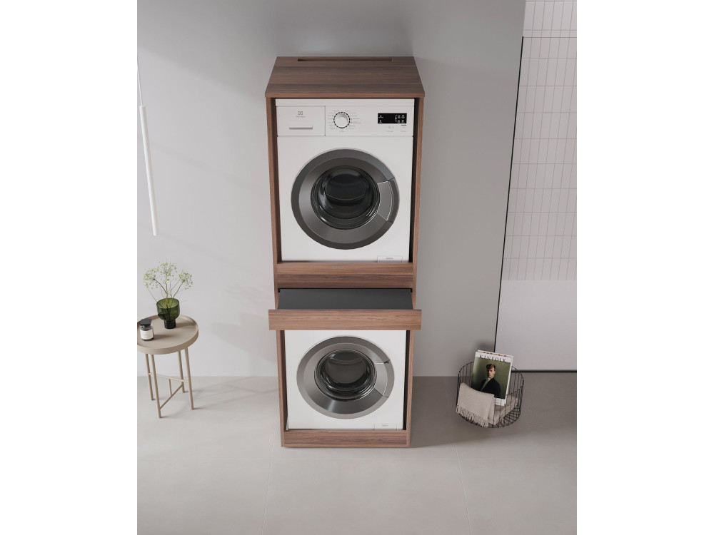 Wasmachineonderkast „Linfa 70“ - 70 x 73 x 193 cm - Dark Walnut