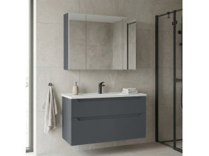Wastafelmeubel met spiegel (2-delig) "Messina 100 v2" - 100 x 45 x 55 cm - Mat antraciet 2