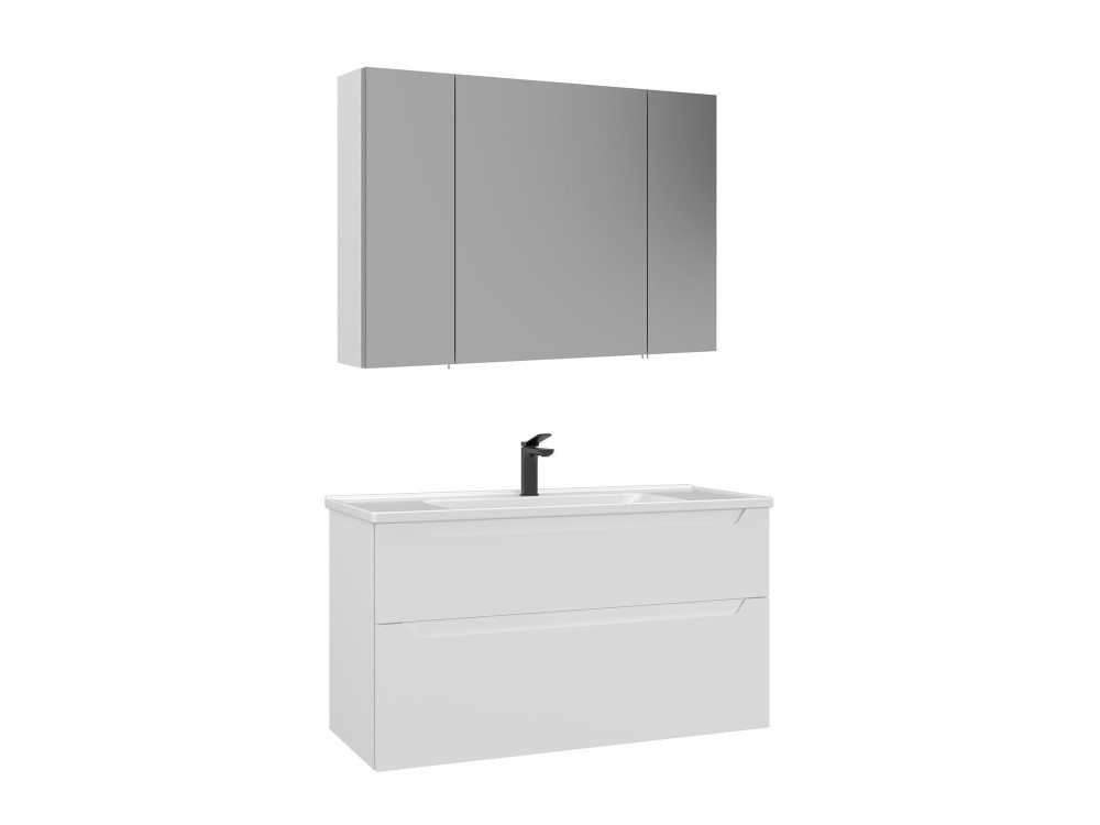 Wastafelmeubel met spiegel (2-delig) "Messina 100 v2" - 100 x 45 x 55 cm - Matwit