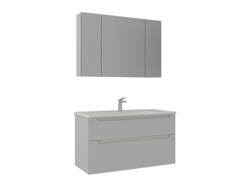 Wastafelmeubel met spiegel (2-delig) "Messina 100 v2" - 100 x 45 x 55 cm - Mat Cashmere