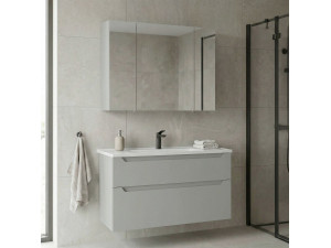 Wastafelmeubel met spiegel (2-delig) "Messina 100 v2" - 100 x 45 x 55 cm - Mat Cashmere 2