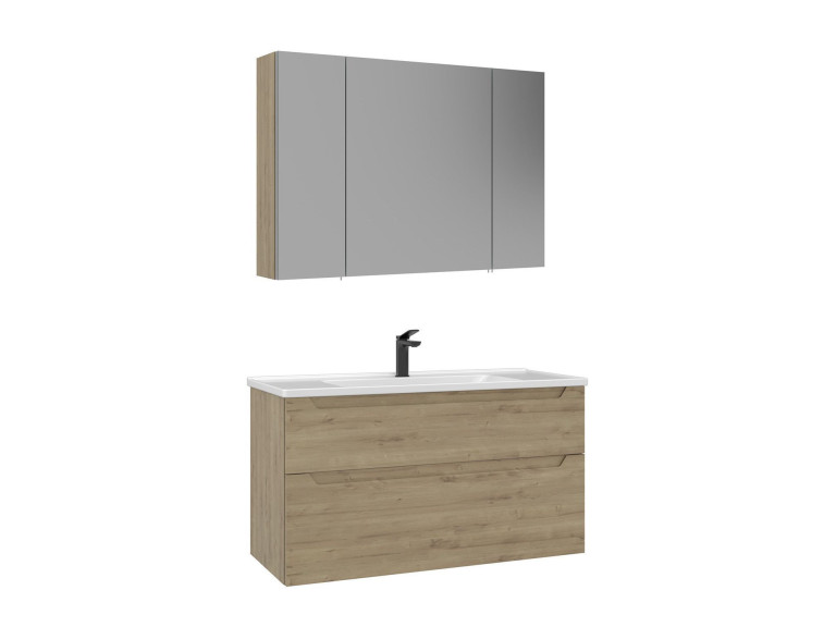Wastafelmeubel met spiegel (2-delig) "Messina 100 v2" - 100 x 45 x 55 cm - Eiken