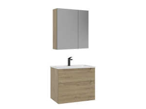 Wastafelmeubel met spiegel (2-delig) "Messina 65 v2" - 65 x 45 x 55 cm - Eiken