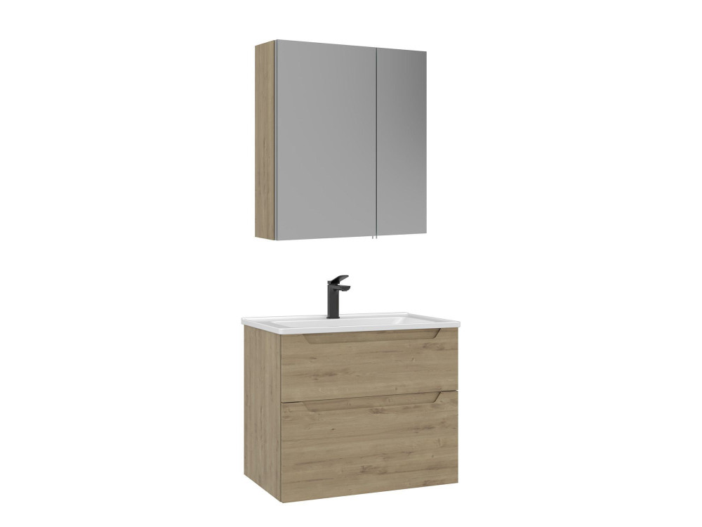 Wastafelmeubel met spiegel (2-delig) "Messina 65 v2" - 65 x 45 x 55 cm - Eiken