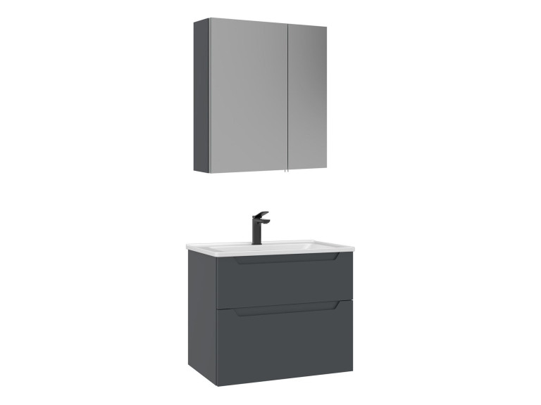 Wastafelmeubel met spiegel (2-delig) "Messina 65 v2" - 65 x 45 x 55 cm - Mat antraciet