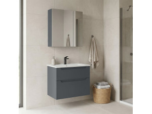 Wastafelmeubel met spiegel (2-delig) "Messina 65 v2" - 65 x 45 x 55 cm - Mat antraciet 2