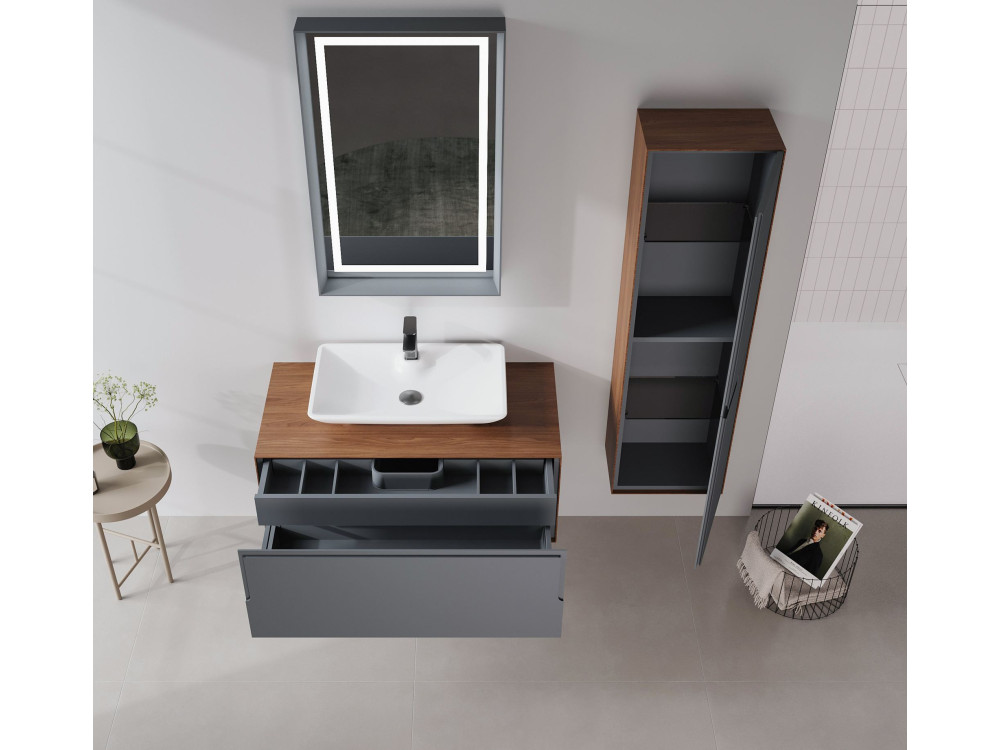 Wastafelmeubel "Craft 100" - 100 x 50 x 40 cm - Walnoot / Antraciet