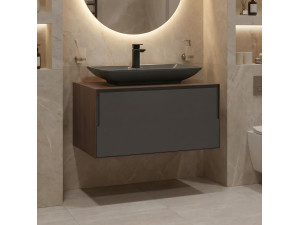 Wastafelmeubel "Craft 80" - 80 x 50 x 40 cm - Walnoot / Antraciet 2