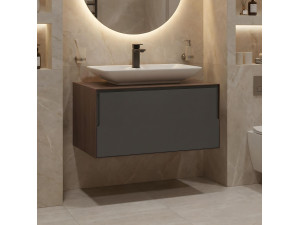 Wastafelmeubel "Craft 80" - 80 x 50 x 40 cm - Walnoot / Antraciet 2