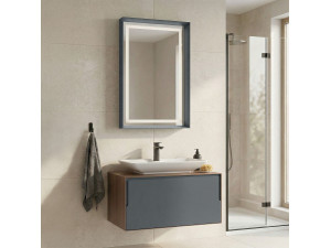 Wastafelmeubel met spiegel (2-delig) "Craft 80" - 60 x 50 x 40 cm - Walnoot / Antraciet / Wit 2