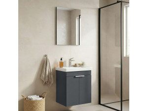 Wastafelmeubel met spiegel (2-delig) "Desna 50" - 50 x 38 x 58 cm - Mat antraciet 2
