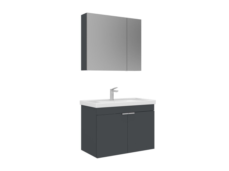 Wastafelmeubel met spiegel (2-delig) "Desna 80" - 80 x 45 x 58 cm - Mat antraciet