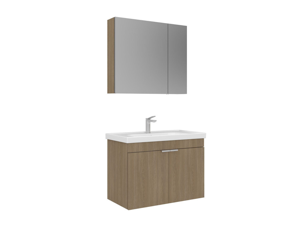 Wastafelmeubel met spiegel (2-delig) "Desna 80" - 80 x 45 x 58 cm - eiken