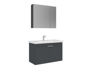 Wastafelmeubel met spiegel (2-delig) "Desna 90" - 90 x 45 x 58 cm - Mat antraciet