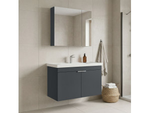 Wastafelmeubel met spiegel (2-delig) "Desna 90" - 90 x 45 x 58 cm - Mat antraciet 2
