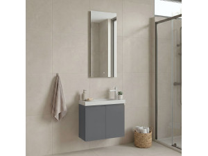 Wastafelmeubel met spiegel (2-delig) "Ferla 60" - 60 x 22 x 50 cm - Matgrijs 2