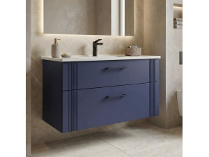Wastafelmeubel "Bari 100 v2" - 100 x 45 x 55 cm - Mat marineblauw 2
