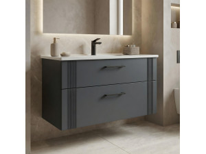 Wastafelmeubel "Bari 100 v2" - 100 x 45 x 55 cm - Mat antraciet 2