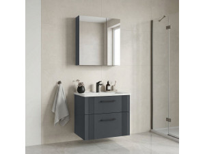 Wastafelmeubel met spiegel (2-delig) "Bari 65 v2" - 65 x 45 x 55 cm - Mat antraciet 2
