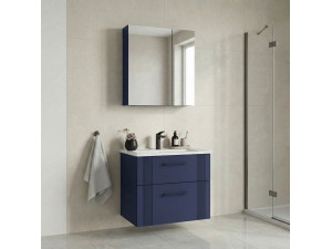 Wastafelmeubel met spiegel (2-delig) "Bari 65 v2" - 65 x 45 x 55 cm - Mat marineblauw 2