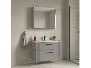 Wastafelmeubel met spiegel (2-delig) "Bari 85 v2" - 85 x 45 x 55 cm - Mat Cashmere 2