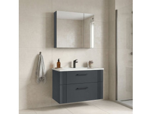 Wastafelmeubel met spiegel (2-delig) "Bari 85 v2" - 85 x 45 x 55 cm - Mat antraciet 2
