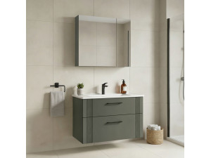 Wastafelmeubel met spiegel (2-delig) "Bari 85 v2" - 85 x 45 x 55 cm - Matgroen 2