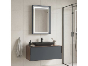 Wastafelmeubel met spiegel (2-delig) "Craft 100" - 100 x 50 x 40 cm - Walnoot / Antraciet 2