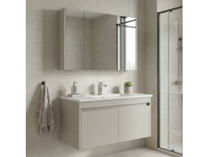 Wastafelmeubel met spiegel (2-delig) "Arno 100" - 100 x 45 x 52 cm - Cashmere 2