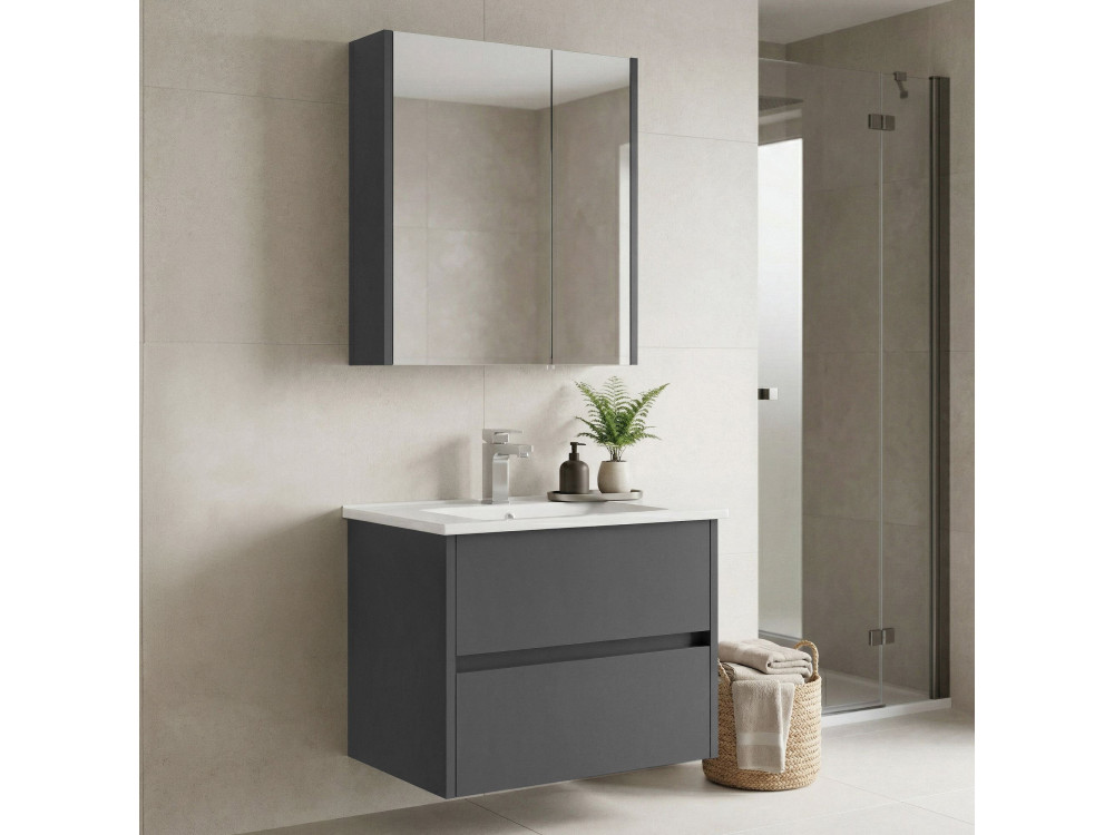 Wastafelmeubel met spiegel (2-delig) "Arno 65" - 65 x 45 x 52 cm - Grijs
