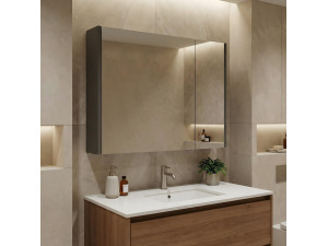 Badkamermeubel met spiegel "Arno 80" - 79 x 16 x 66 cm - Grijs / Antraciet 2