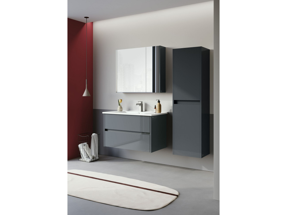 Badkamermeubel met spiegel "Arno 80" - 79 x 16 x 66 cm - Grijs / Antraciet