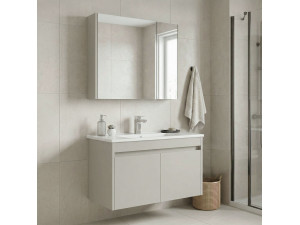 Wastafelmeubel met spiegel (2-delig) "Arno 85" - 85 x 45 x 52 cm - Cashmere 2