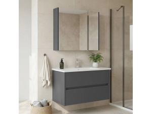 Wastafelmeubel met spiegel (2-delig) "Arno 85" - 85 x 45 x 52 cm - Grijs 2