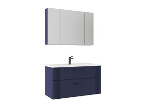 Wastafelmeubel met spiegel (2-delig) "Bari 100 v2" - 100 x 45 x 55 cm - Mat marineblauw
