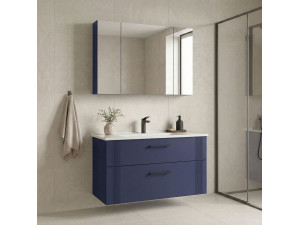 Wastafelmeubel met spiegel (2-delig) "Bari 100 v2" - 100 x 45 x 55 cm - Mat marineblauw 2