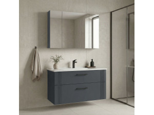 Wastafelmeubel met spiegel (2-delig) "Bari 100 v2" - 100 x 45 x 55 cm - Mat antraciet 2