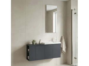 Wastafelmeubel met spiegel (2-delig) "Ferla 110" - 40 x 22 x 45 cm - Mat antraciet 2