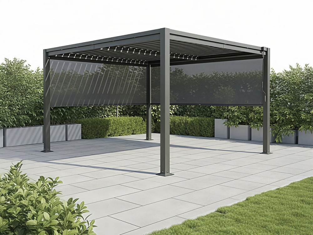 Bioklimatologische pergola "Howard" met 2 zonneschermen van gegalvaniseerd staal - 3 x 4 m - Grijs