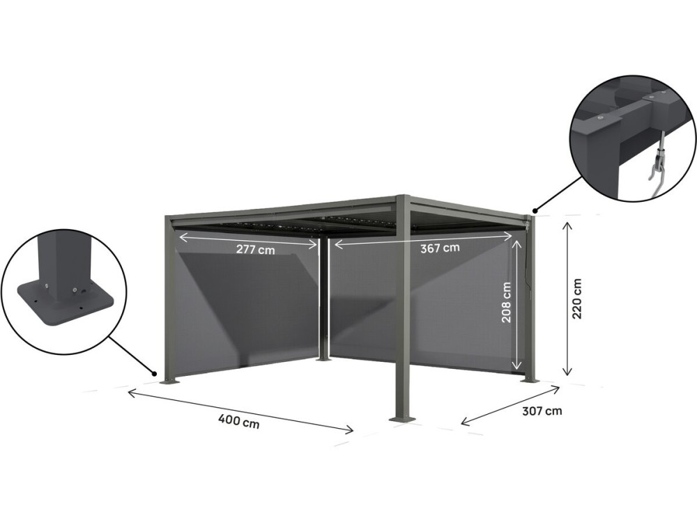 Bioklimatologische pergola "Howard" met 2 zonneschermen van gegalvaniseerd staal - 3 x 4 m - Grijs