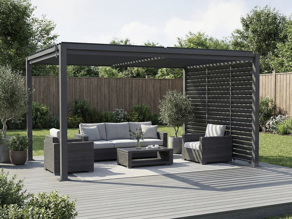 Bioclimatische pergola "Howard" met 3 gegalvaniseerde stalen lamellen - 3 x 4 m - Grijs