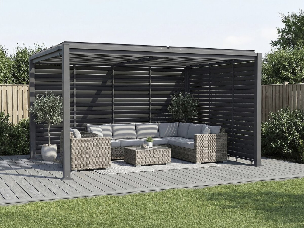 Bioclimatische pergola "Howard" met 7 gegalvaniseerde stalen lamellen - 3 x 4 m - Grijs