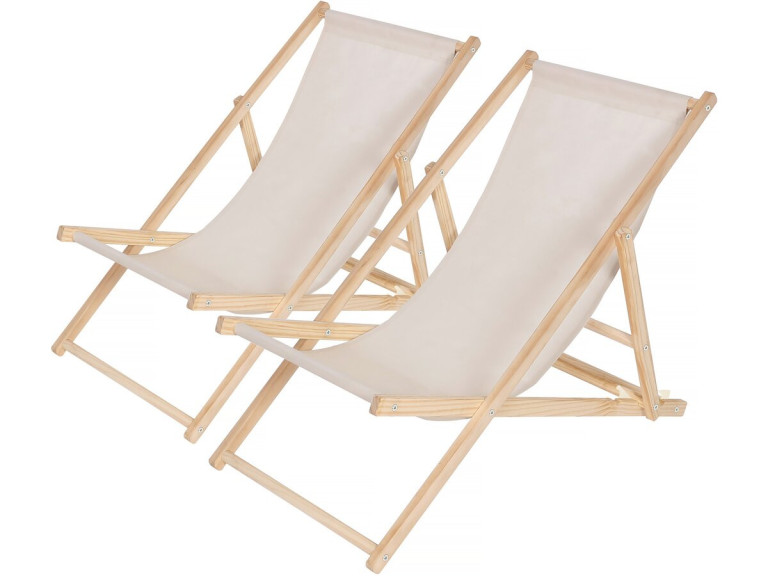 Set van 2 houten ligstoelen "Chilienne" - 107 x 56,5 x 81 cm - Ecru