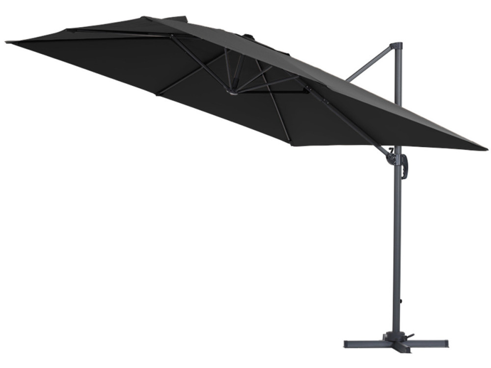 Parasol vrijhangend tuin zweefparasol Aluminium "Sun 3" - Vierkant - 3 x 3 m - Zwart - Inclusief parasolvoet tegel / parasoltege