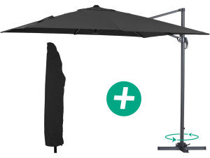 Parasol vrijhangend tuin zweefparasol Aluminium "Sun 3" - Vierkant - 3 x 3 m - Zwart + beschermhoes parasol