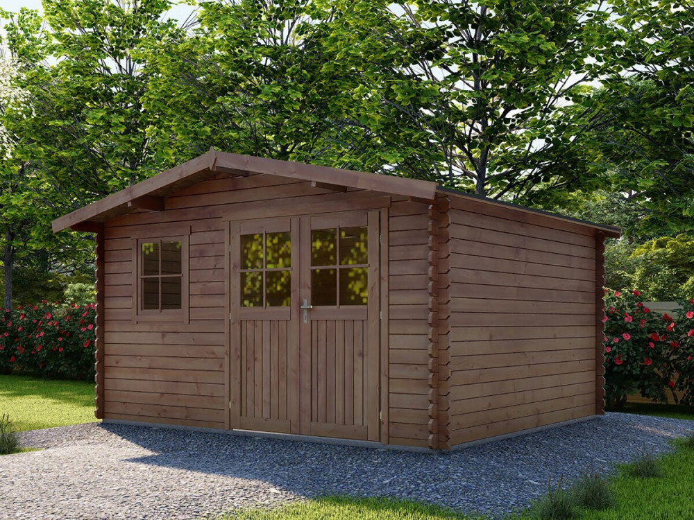 14 m² "Valmont" autoclaafbehandeld bruin houten tuinhuisje - 28 mm