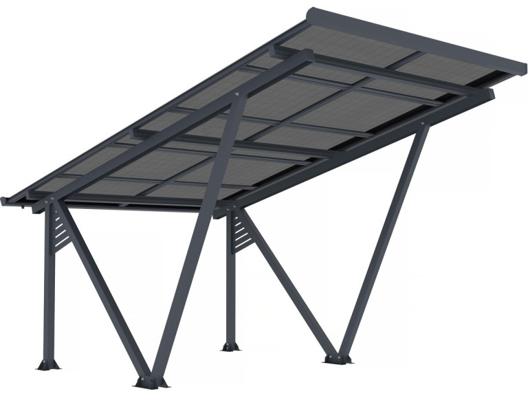 Carport met zonnepanelen zonwering overkapping - 366 x 575 x 366 cm - Grijs - 4,1 kW