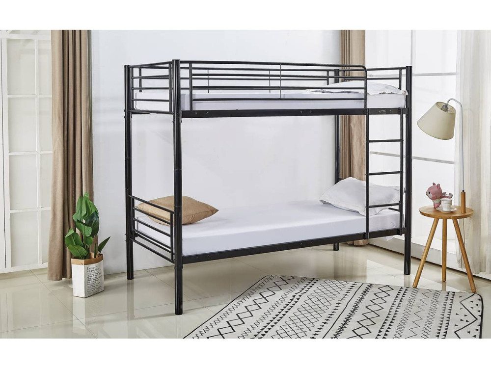 Stapelbed twee eenpersoonsbedden metaal "ADAM" inclusief lattenbodem -  90 x 190 cm - Metaal - Zwart